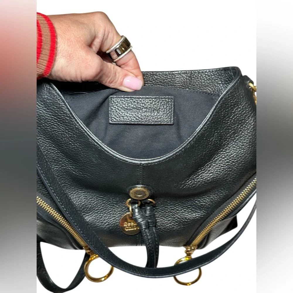 See By Chloe Olga Large Leather Black Backpack with Gold Accents